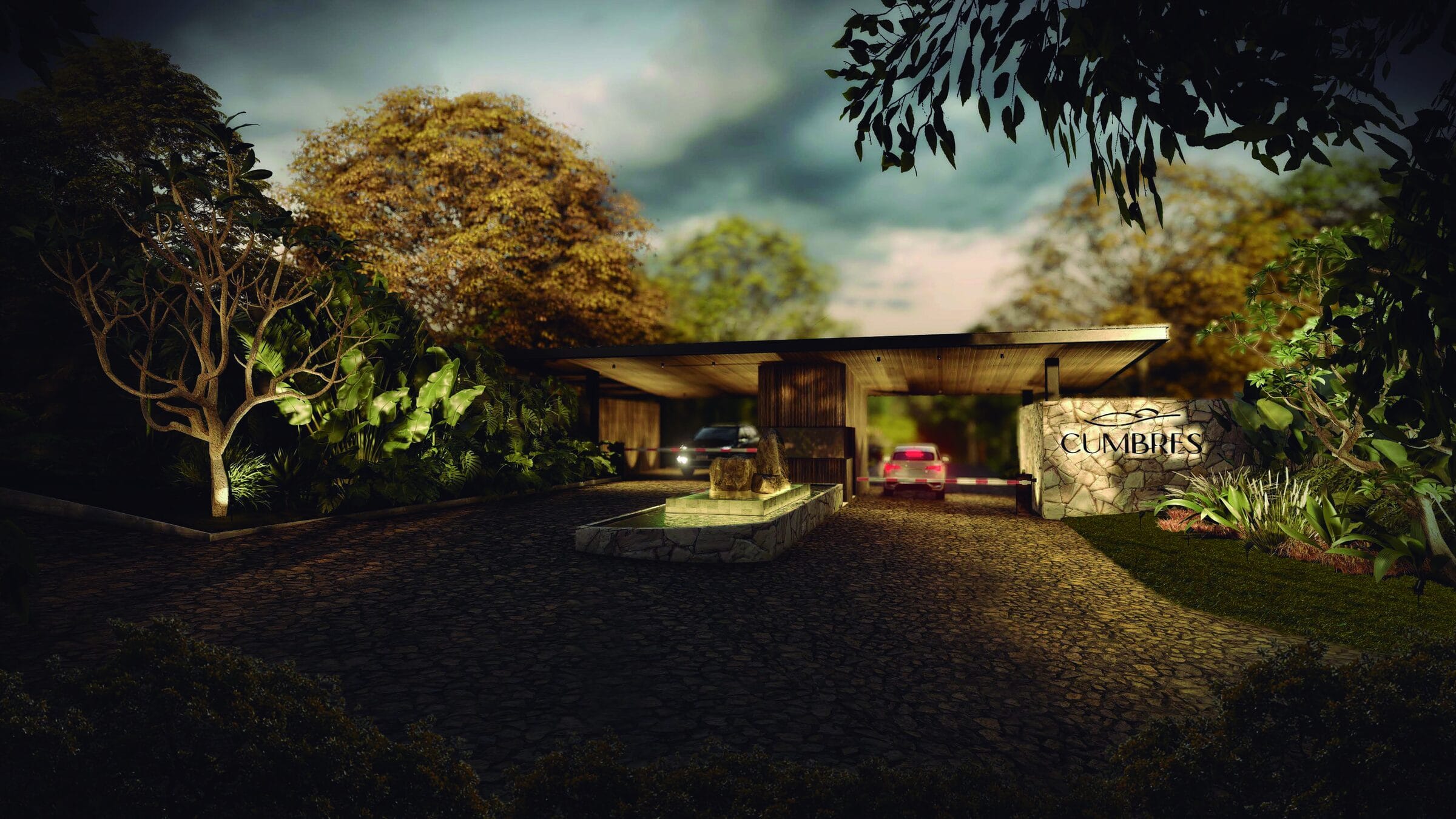 Render del pórtico de acceso de Cumbres de San Bernardino, diseñado por Nou Arquitectos