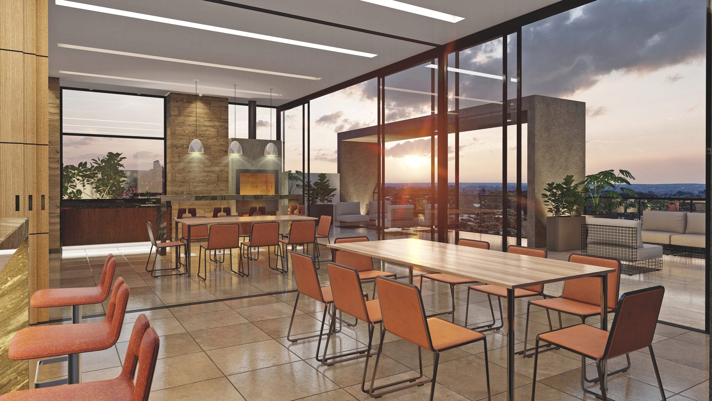Render del quincho y terraza de Sol City